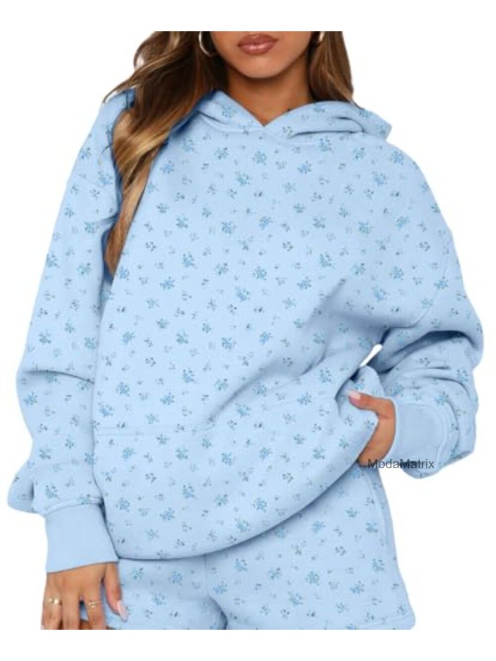 Oversized Ditsy Floral Fleece Hoodie Pullover Kangaroo Pocket